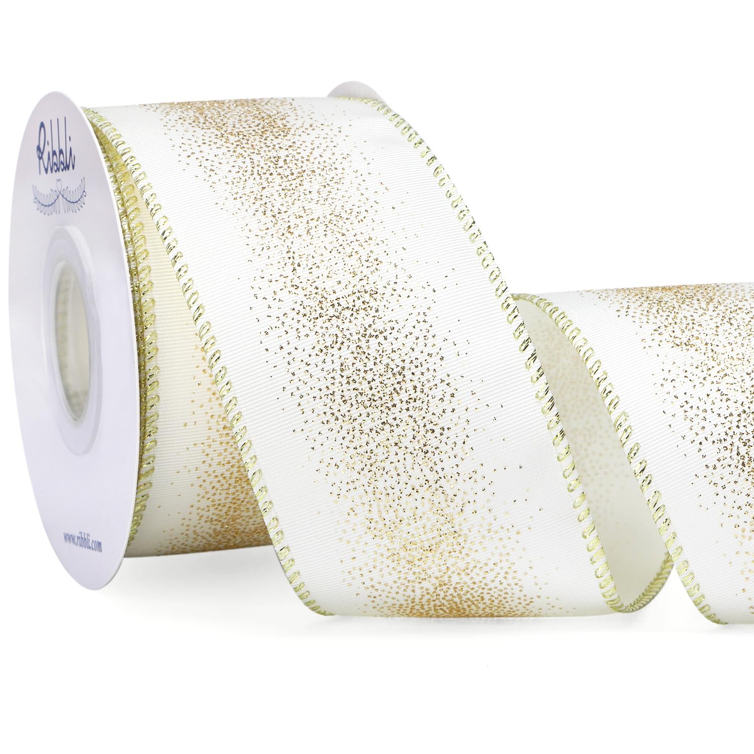 Amazon.com: Ribbli Ivory with Champagne Gold Glitter Wired Ribbon