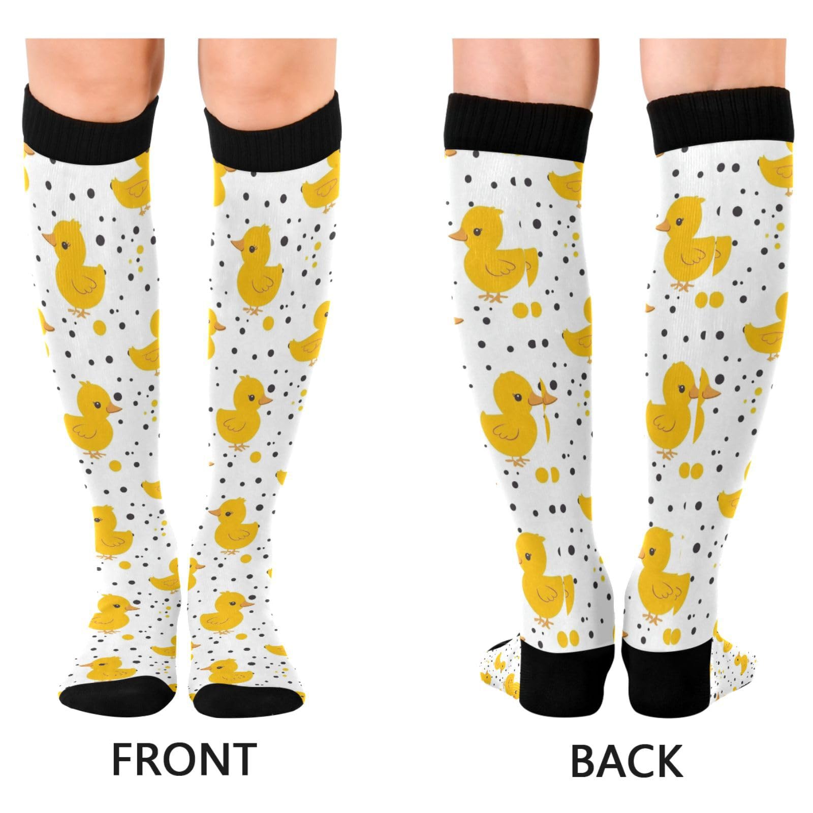 MFTJYO Cute Yellow Duck Polka Dot Compression Socks for Women Men Circulation Long Knee High Socks for Athletic Sports Running