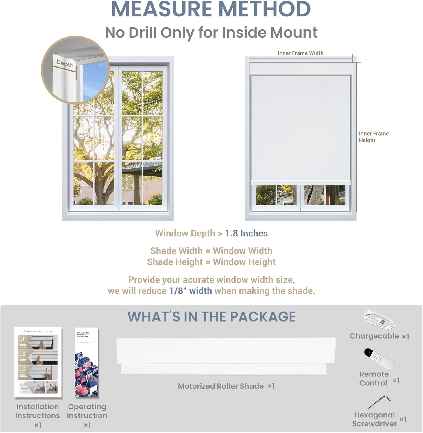 Boolegon Motorized Roller Blinds with Remote, No Drill Smart Roller Shades for Indoor Windows, Blackout Linen Fabric Rechargeable Electric Blinds for Home, Office, Linen Black, Custom Size.