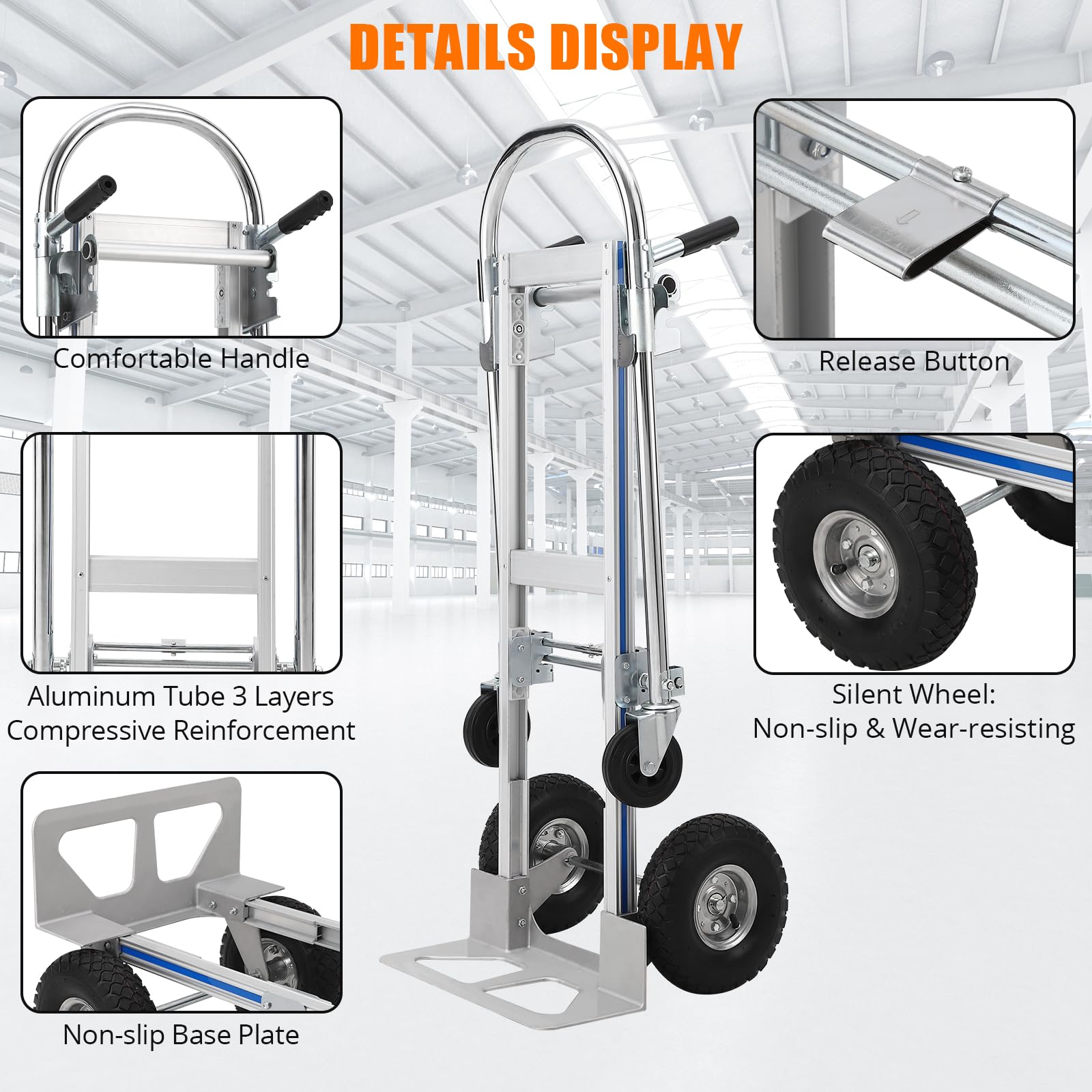 IDEALHOUSE 2-in-1 klappbare Aluminium-Sackkarre/Plattformwagen - 350 kg Tragkraft - 4-Rad-Schwerlast-Transportwagen inkl. Spanngurt - für Umzug & Lager - 118x50x103 cm