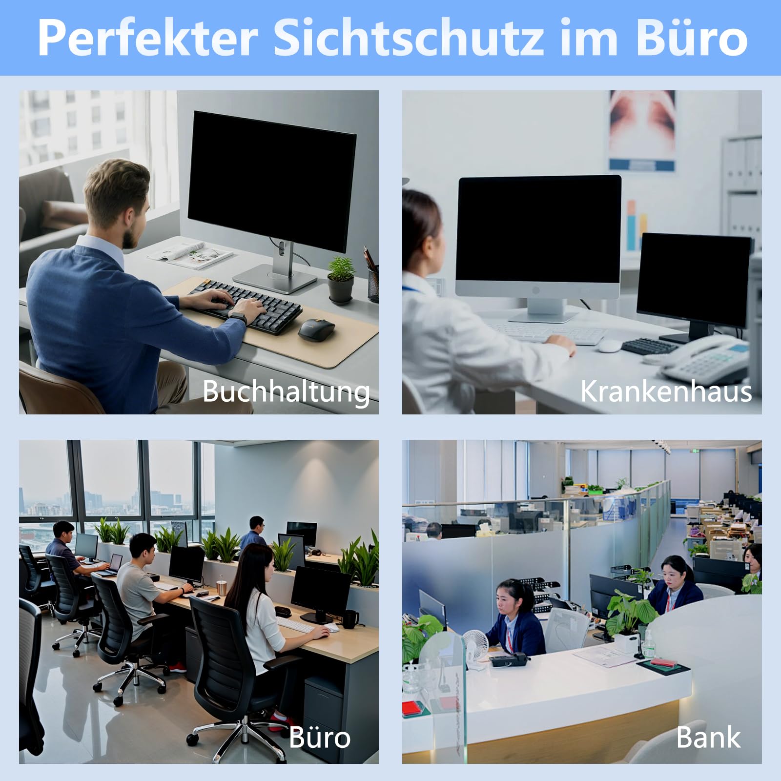 Zspeed 2 Pack Blickschutzfilter 24 Zoll Monitor 16:9, Hängend Ohne Kleben | Abnehmbarer, Anti-Blaulicht und Blendschutz für Büro & Homeoffice