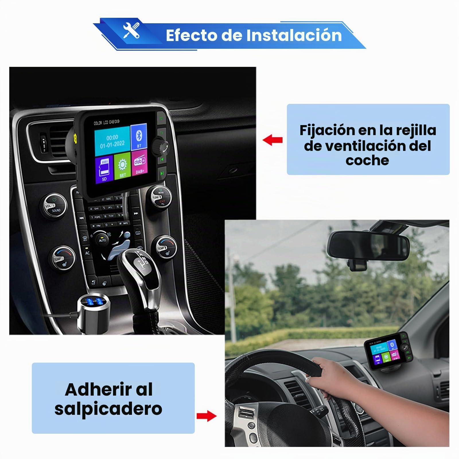 Adaptador de Radio Dab+Digital para Manos Libres Bluetooth | 2.4" LCD Pantalla AUX Tarjeta TF Manos Libres Digital Audio Adaptador