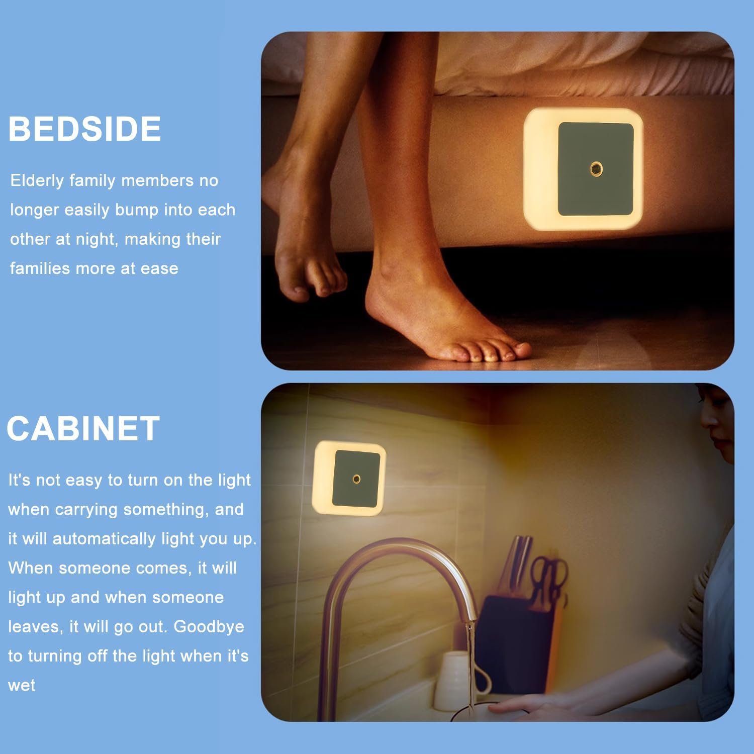 4Pcs LED Night Light 0 5W Smart Light Sensing Warm White Nightlight 65mm ABS Auto Sensor Bedroom Bathroom — view 6