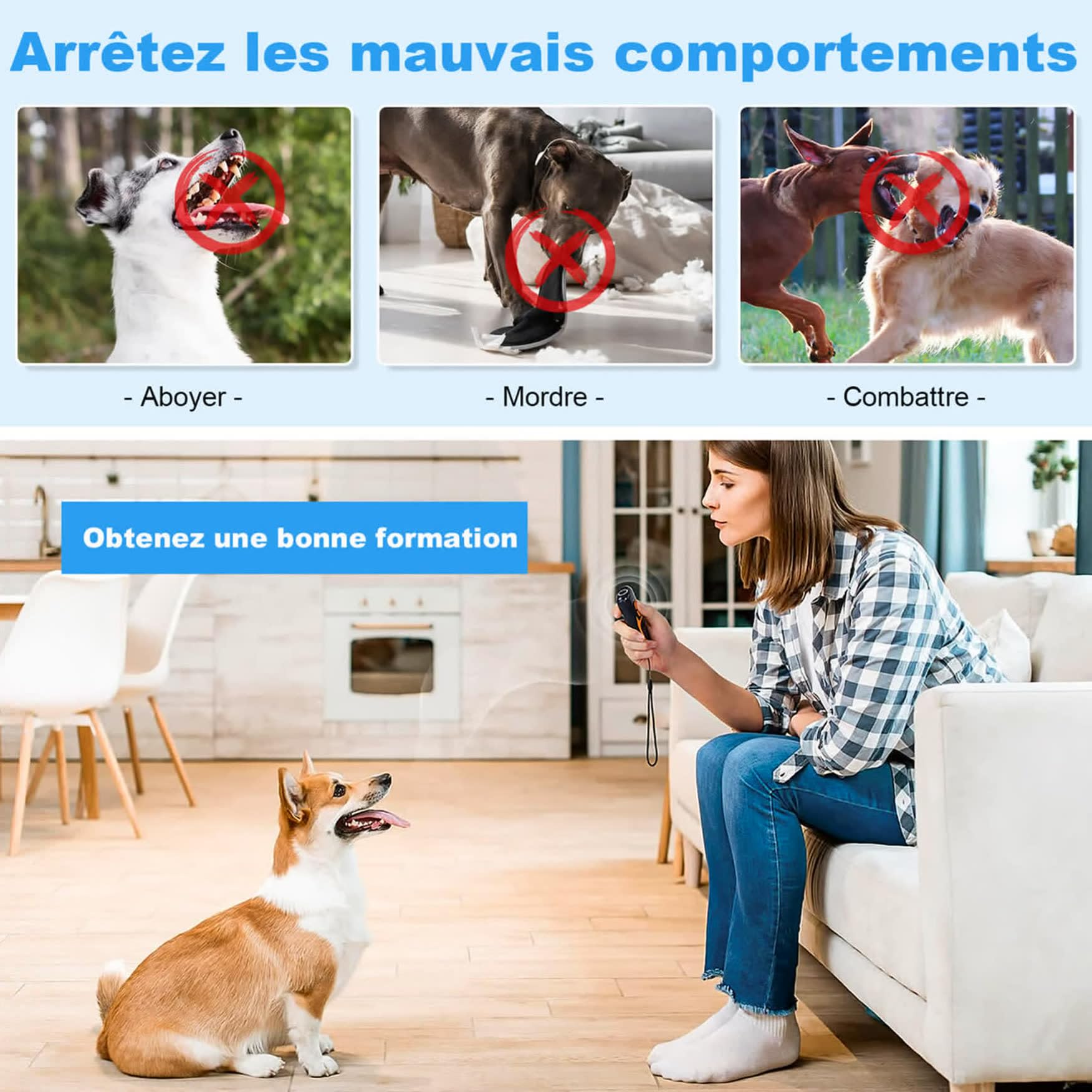 Anti Aboiement Chien Ultrason Puissant - Appareil de Dissuasion à ultrasons pour Chien - Portée de 15 m - Dispositif Anti-aboiement à ultrasons pour l'intérieur et l'extérieur
