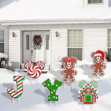 6Pcs Candy Outdoor Mouse Gingerbread Yard Signs - Candy Cane Peppermint Decorations - Waterproof Lawn Signs for Pathway Walkway Decor