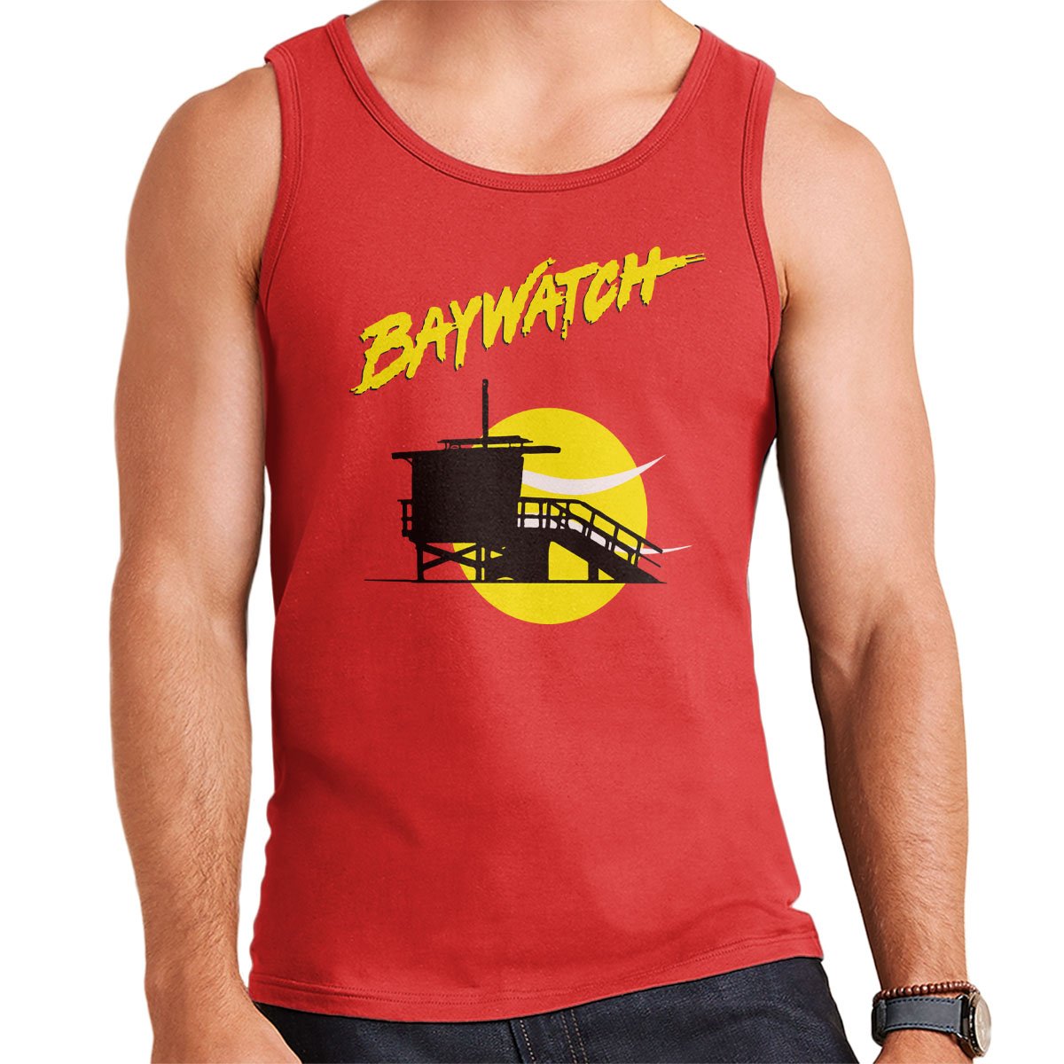 Cloud City 7 Men's Red Baywatch Lifeguard Tower Sunset Vest