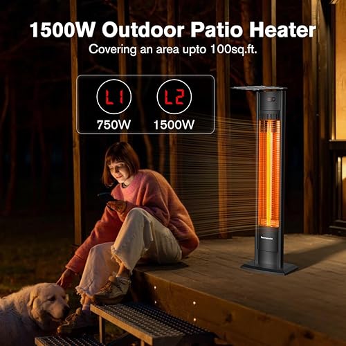 Miniatura 2 de ThermoMate Calentador eléctrico de patio para interiores y exteriores, 1500 W, 38.5 pulgadas, portátil, torre infrarroja, calentador radiante de