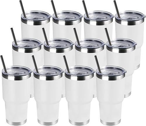 DOMICARE Vaso de 30 onzas con tapa y pajilla, vasos de acero inoxidable a granel, aislamiento al vacío de doble pared, taza de café de viaje