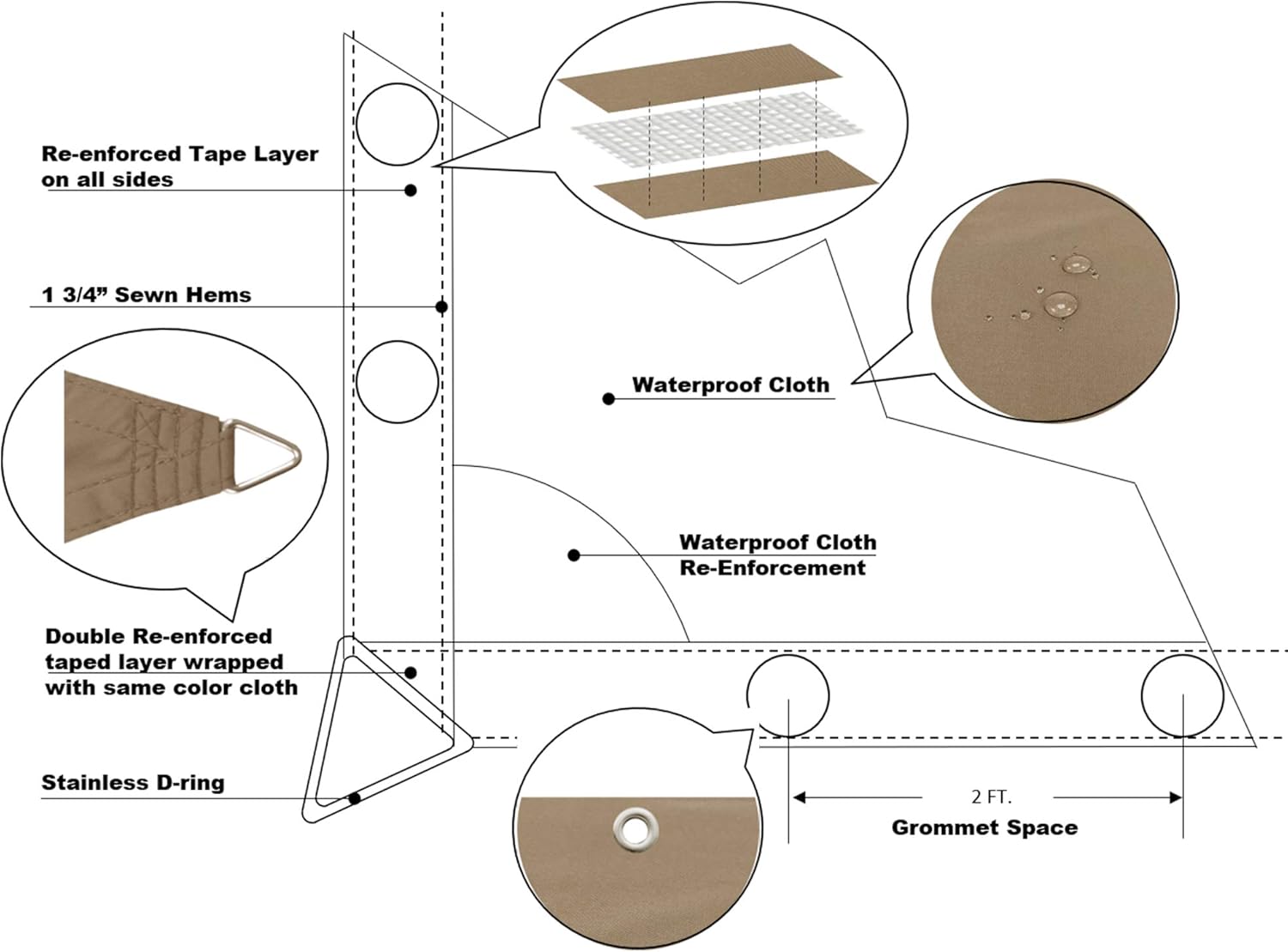 Alion Home 10' x 13' Waterproof Curved Edge Woven Polyester Sun Shade Sail (Muddy Water)