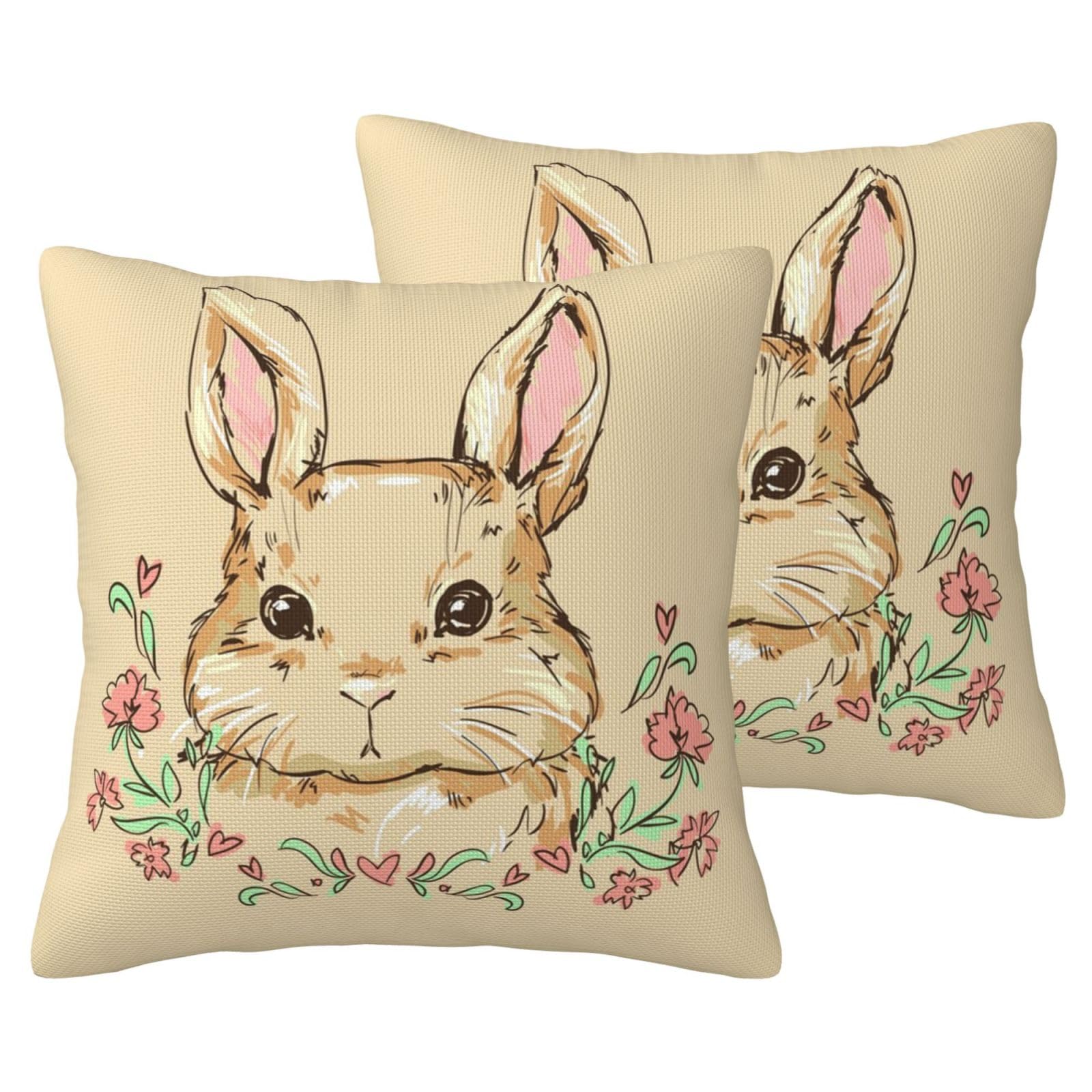 Housse de coussin lapin de Pâques décoration imitation lin lot de 2