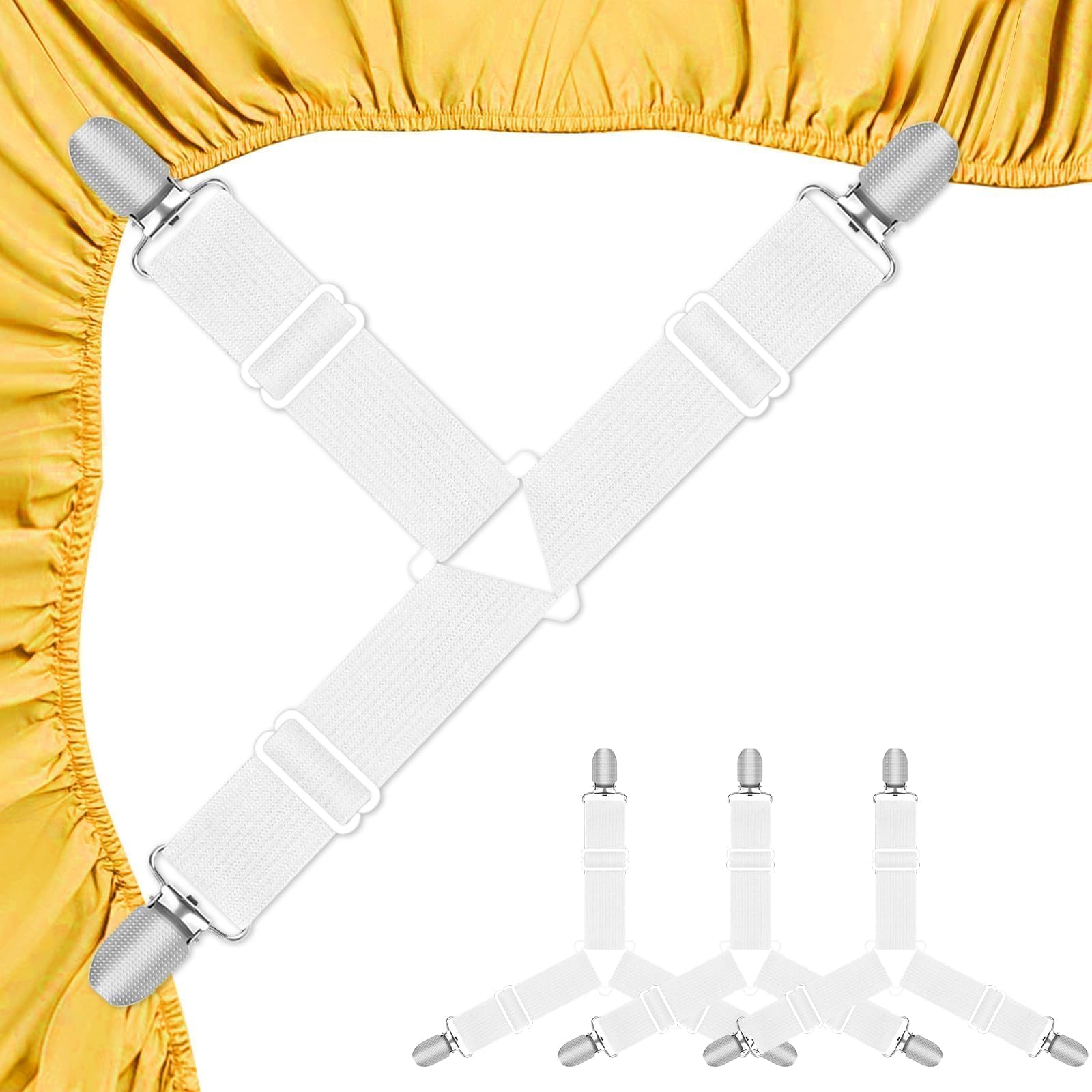 4 pcs Bed Sheet Clips, White Fitted Sheet Clips, Triangle Bed Sheet Straps, Adjustable Bed Bands, Sheet Holders Straps for Mattress for Bedding, Mattress Covers, Bed Sheets, Sofa Cushion-image-36