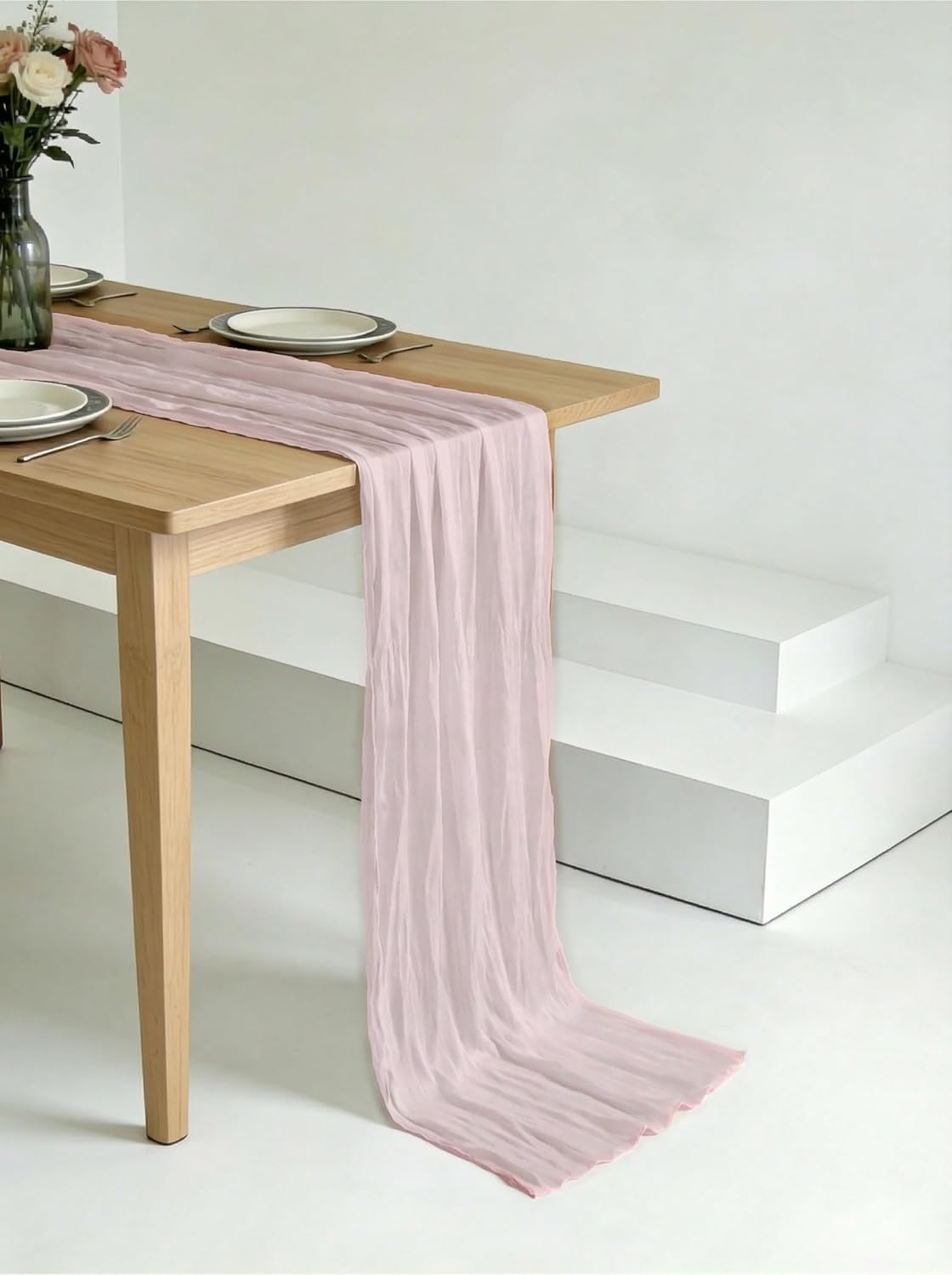 10 Pack Dusty Pink Cheesecloth Table Runner 35×120 Inch Gauze 10 FT Long Cheese Cloth Table Runners for Bridal Wedding Party Baby Shower Holiday Birthday Home Easter Decor