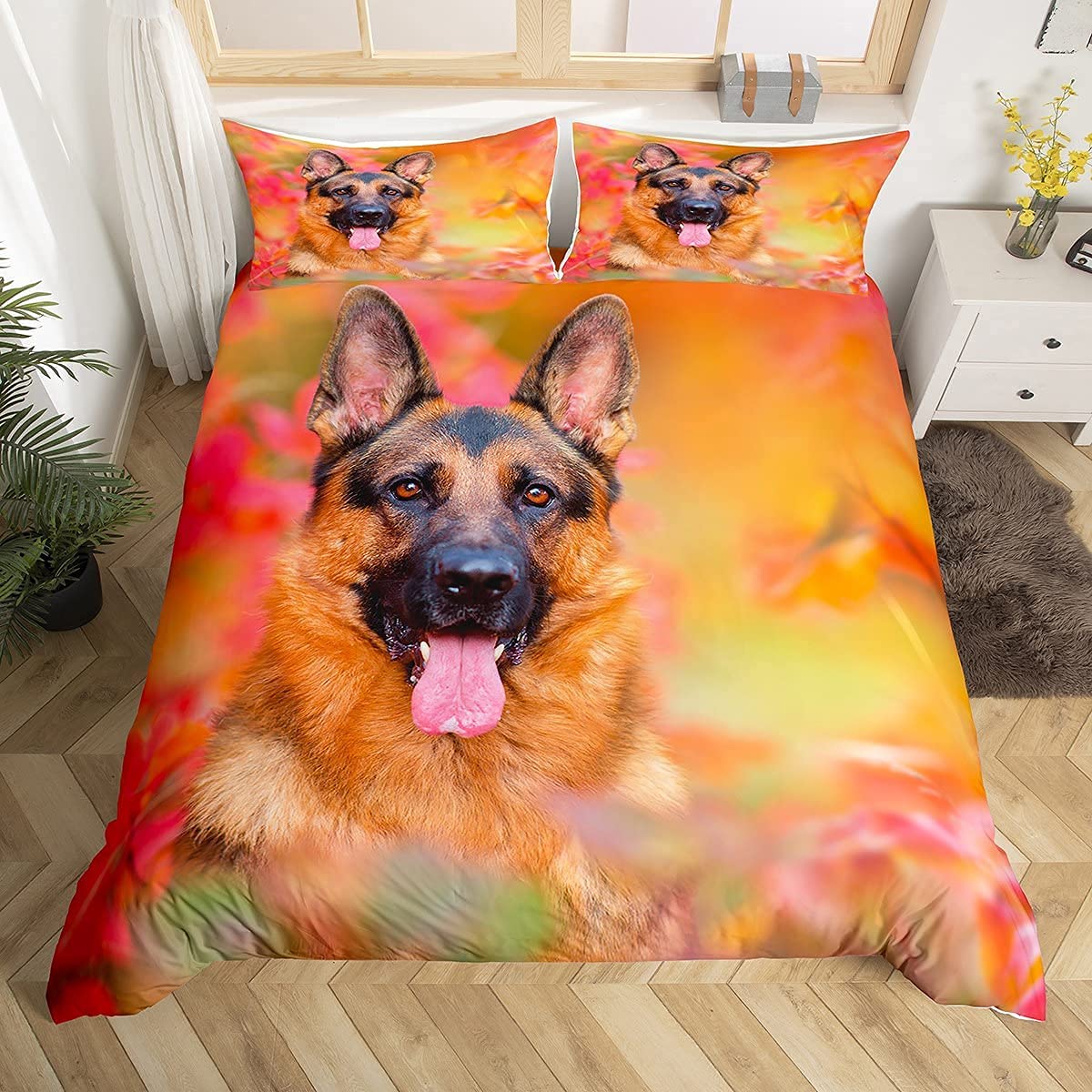 Copripiumino Con Pastore Tedesco E Foglie Rosse Autunnali – Morbido Microfibra 3D, Set Letto Singolo/Matrimoniale/King - 2