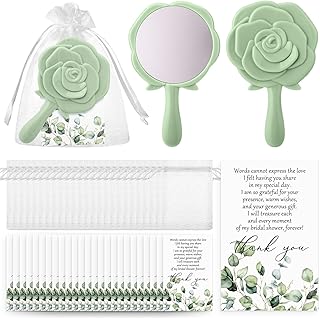Wenqik 24 Sets Bridal Shower Favors Rose Compact Mirrors Bulk Wedding Favors for Guests Rose Compact Handheld Mirrors with Thank You Cards and Organza Bags Wedding Party Guests Souvenir Gifts (Green)