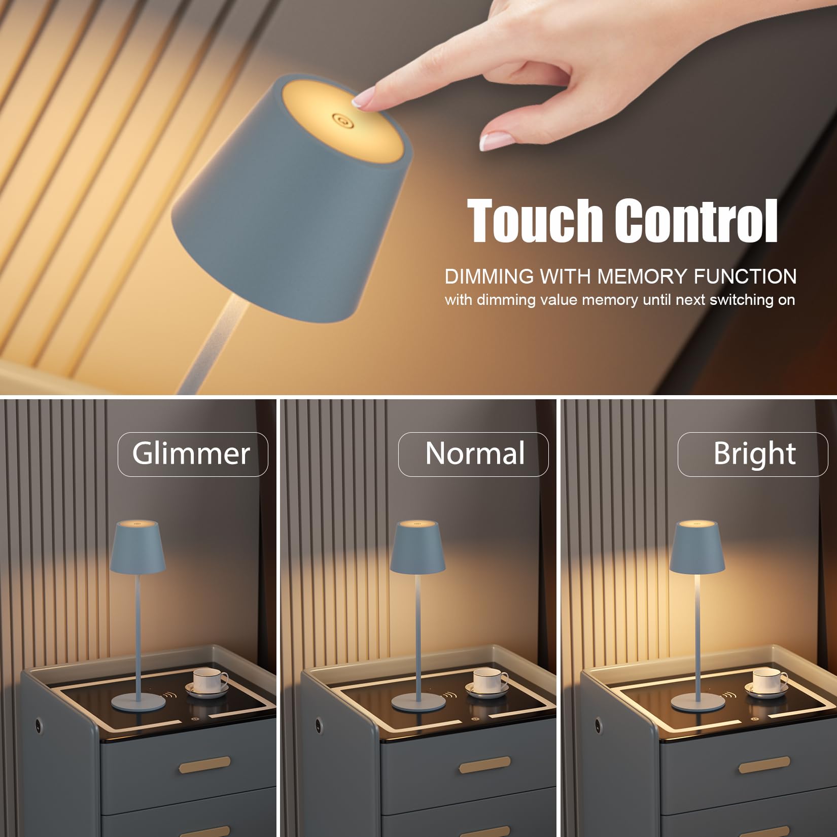 Klighten 2 Piezas LED Recargable Lámpara de mesa con batería, Regulable Lámpara de escritorio Aluminio con USB-C Carga, 3000K de Luz Cálida, Imperméable IP54, para Interiores y Exteriore, Negro