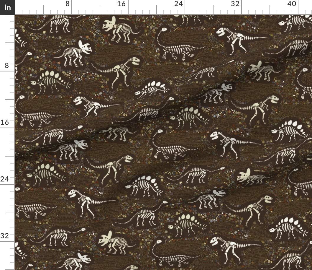 Spoonflower Fabric - Dinosaur Brown Geology Paleontology Skeletons Bones Rock Rocks Geode Printed on Petal Signature Cotton Fabric by The Yard - Sewing Quilting Apparel Crafts Decor