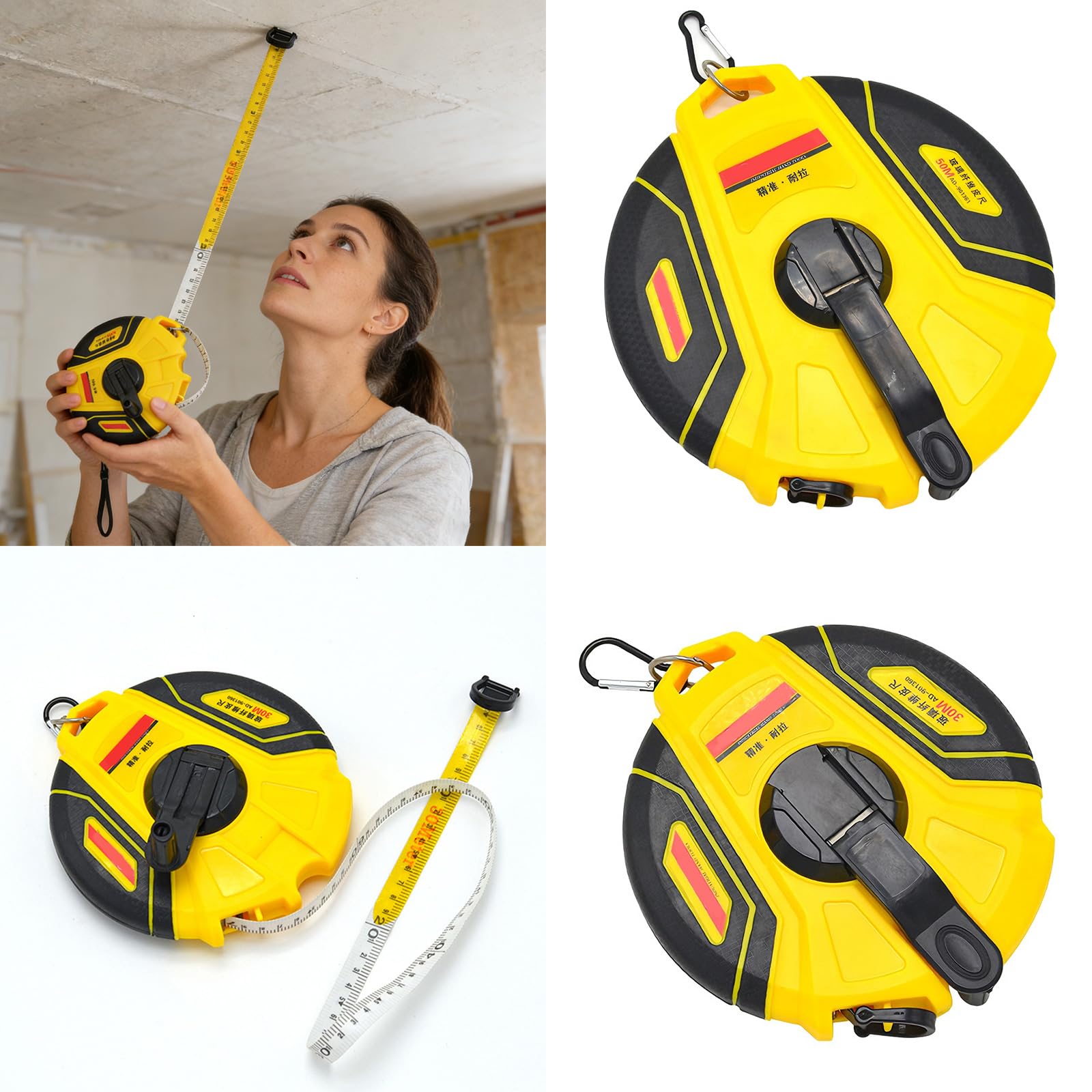 Cinta métrica de fibra de vidrio para uso prolongado en trabajos profesionales de construcción y bricolaje, actividades de mejoras del hogar, regla de cinta de fibra de vidrio multifunción con función