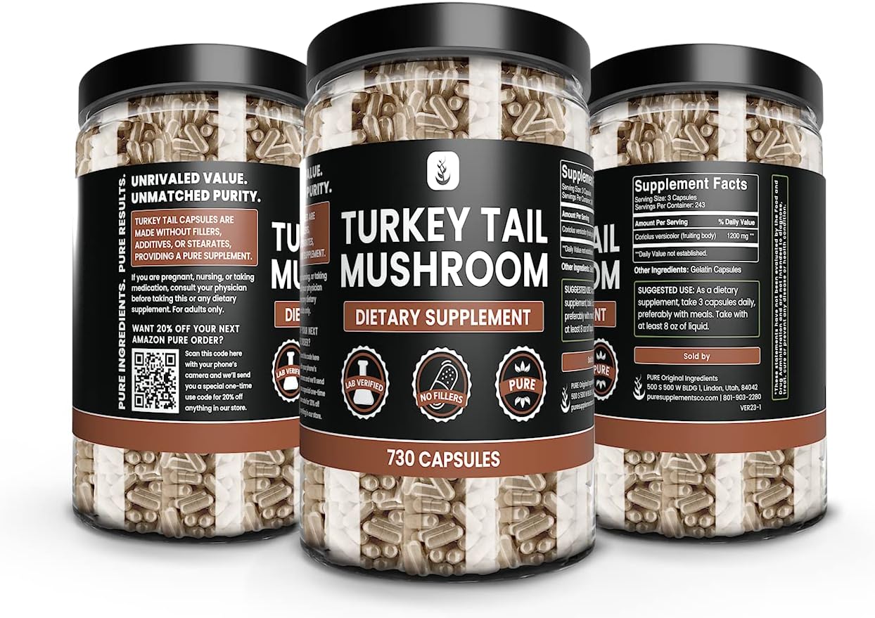 PURE ORIGINAL INGREDIENTS Turkey Tail Mushroom (730 Capsules) No Magnesium Or Rice Fillers, Always Pure, Lab Verified - Image 4