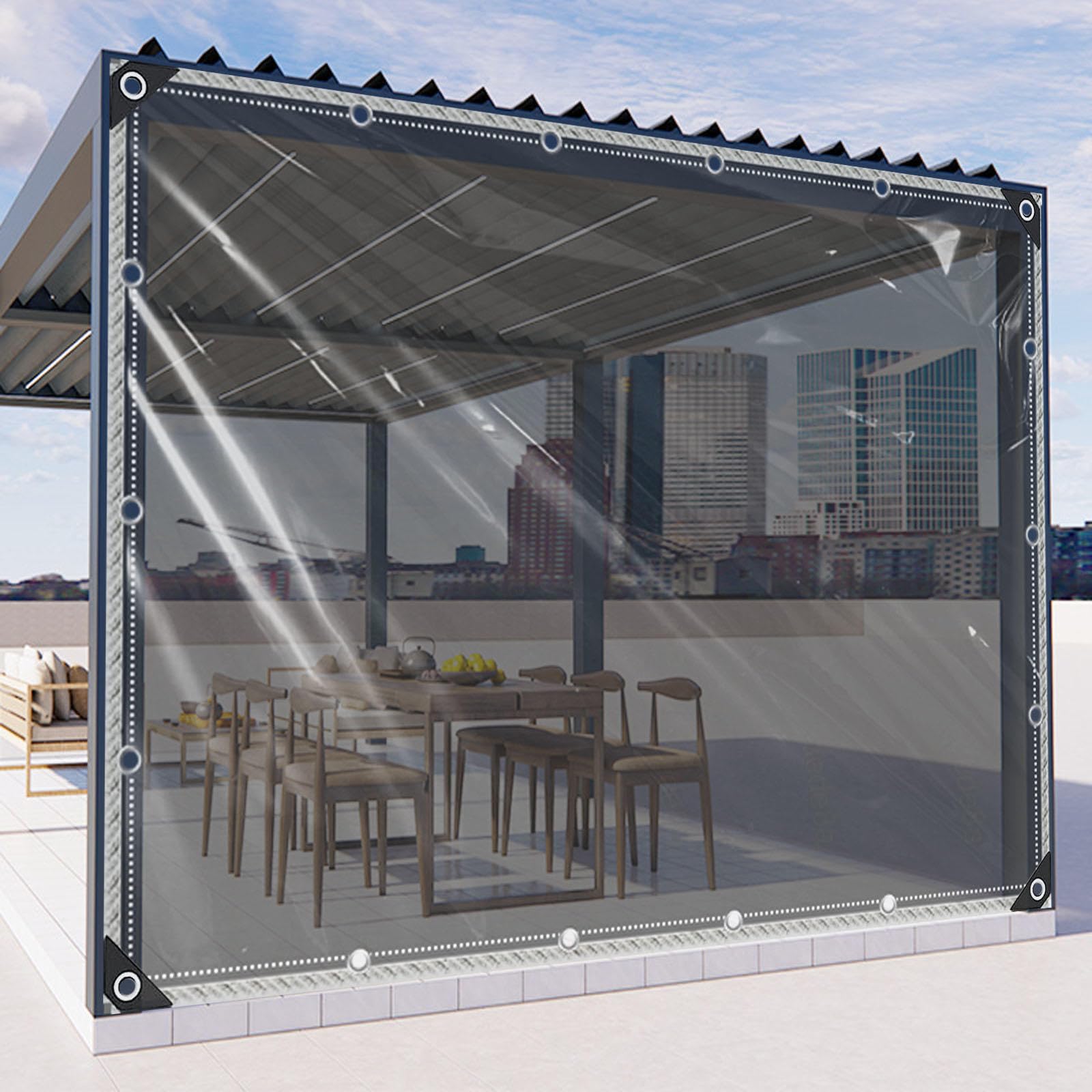 Black Waterproof Transparent Tarpaulin,Outdoor Rain Tarps,With Eyelets,0.35mm Pvc Clear Waterproof Tarpaulin Side Panels,Weatherproof,Durable Tarpaulins Cover,LxW-4.2x2m/13.8x6.6ft