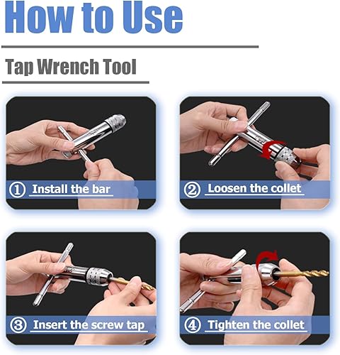 Miniatura 7 de Mesee Juego de 2 llaves de trinquete con mango en T, llave de trinquete ajustable con mango en T, llave de soporte para roscado reversible, llave de