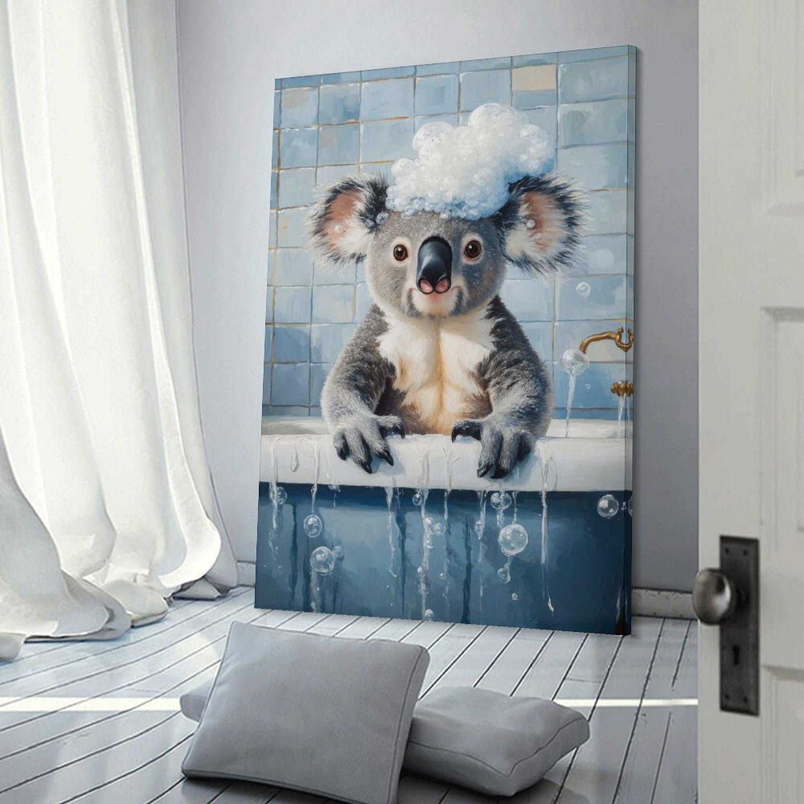 Junmoney Wall Picture Print Koala Bath Time, 16x24inch(40x60cm), for Wall Displays, Bedrooms Or Room Updates, Wall Decor Suited to Curated Displays
