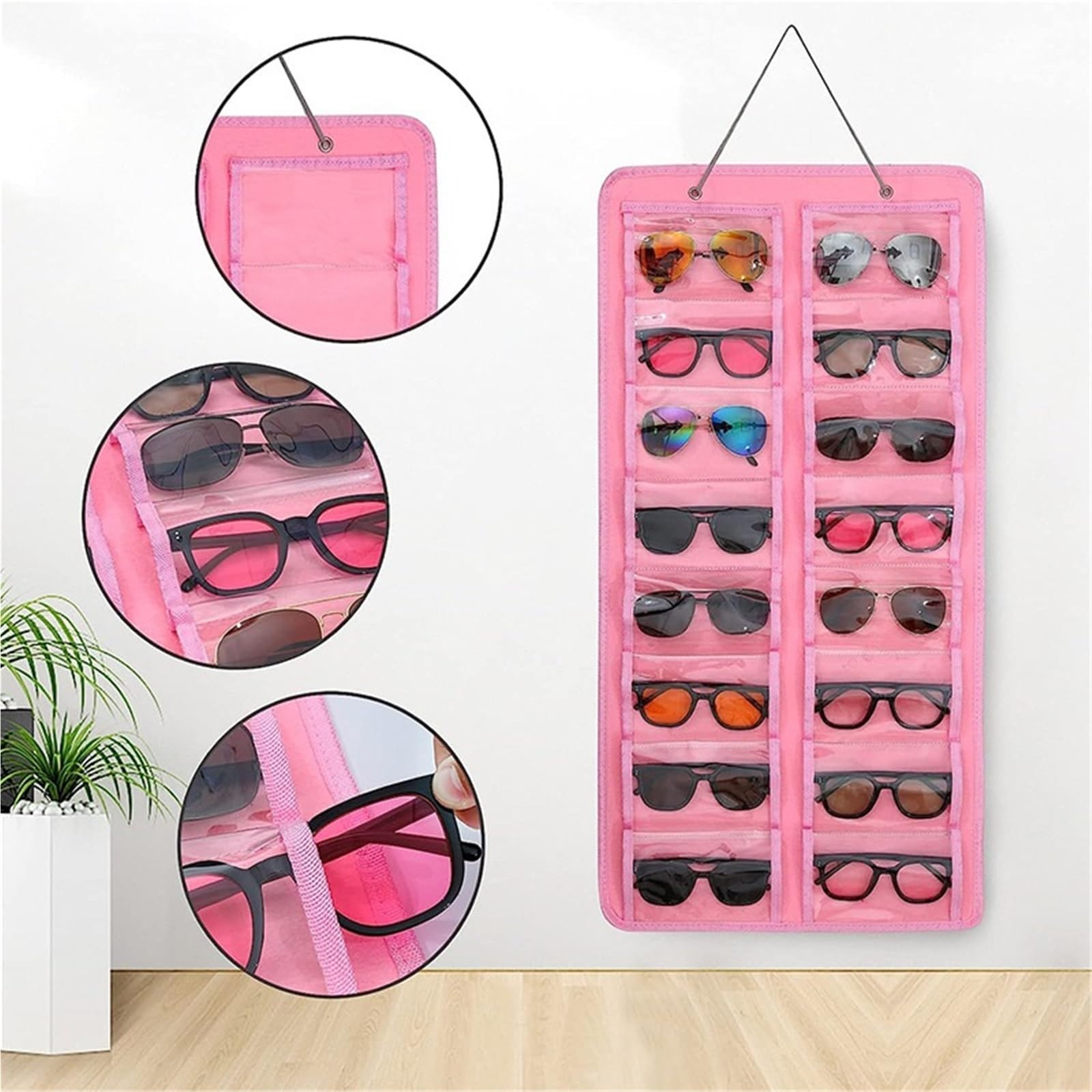 Organizer Okulary Wiszący Organizer Na Okulary Przeciwsłoneczne, Ścienny Uchwyt, Stojak Do Domu Przechowywanie(Pink)