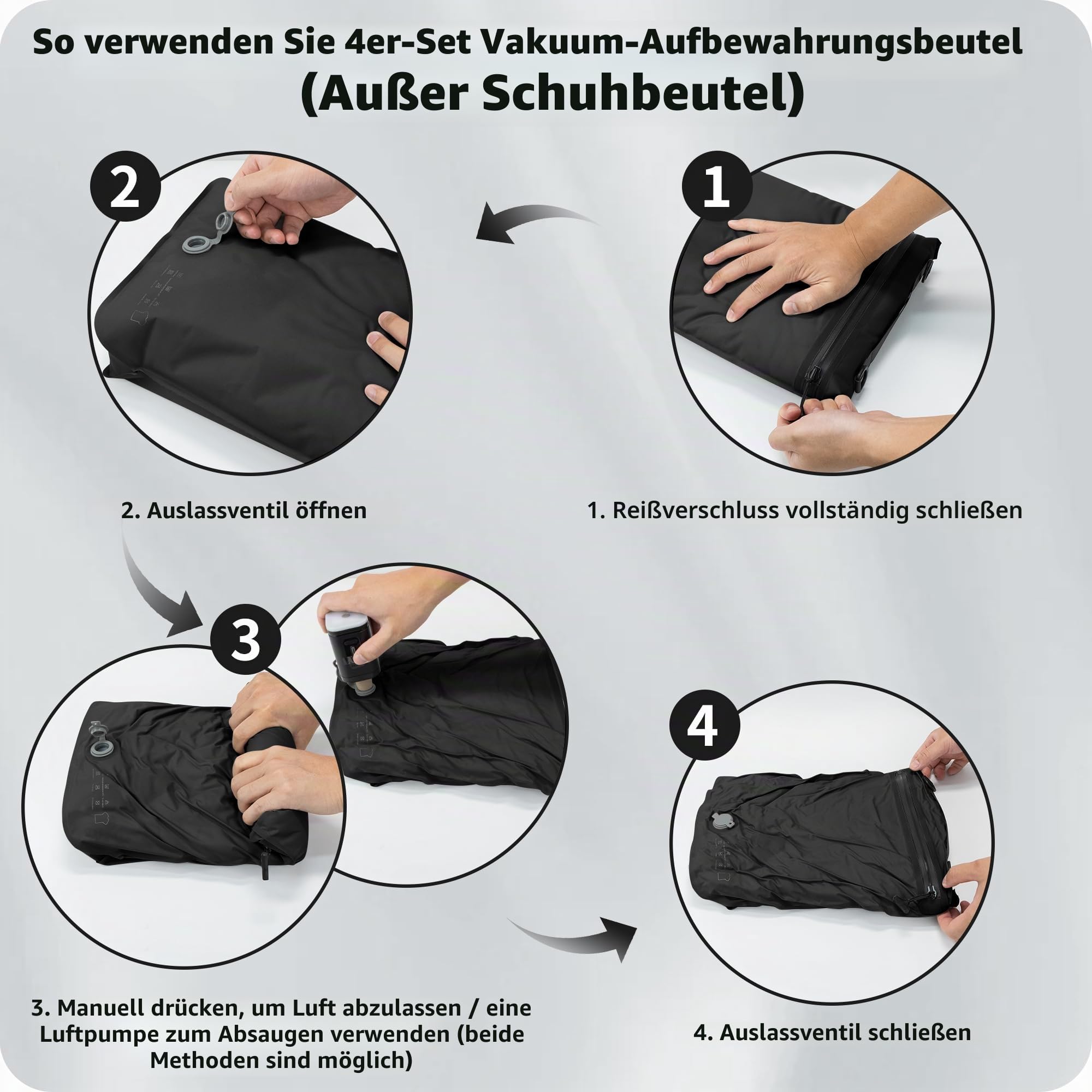 EULANT Kompressions Packwürfel Set 6 für Koffer,4 Vakuumbeutel + 1 Schuh Tasche + 1 Wasserdichte Kulturtasche, Reisepack Organizer für Handgepäck, IPX8 Reißverschluss & Ultraleicht