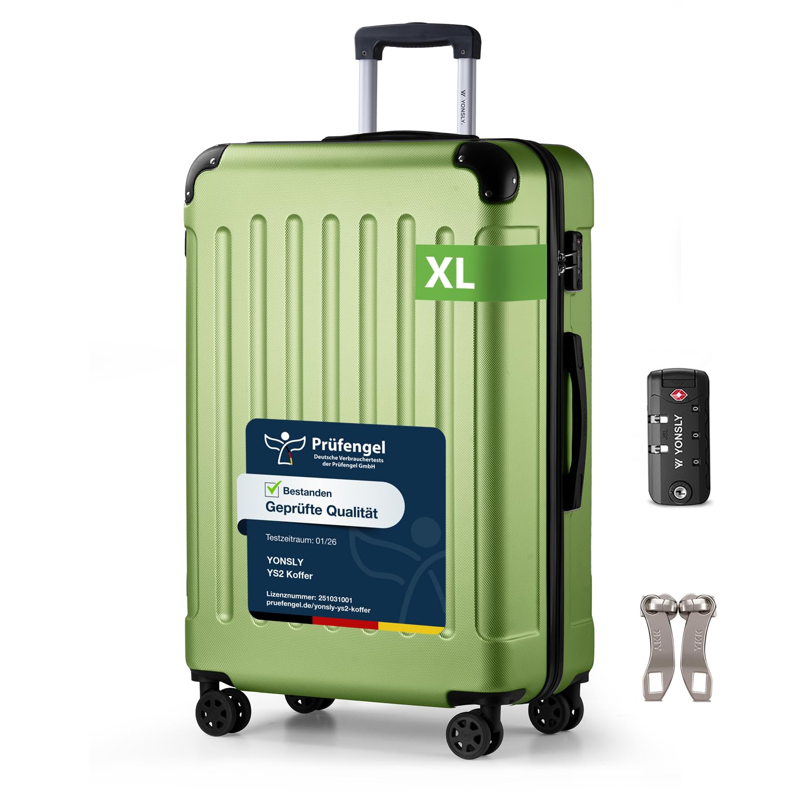 YONSLY Trolley Koffer Set, Reisekoffer, Rollkoffer Handgepäck, Kabinkoffer Suitcase, Gepäckset mit 360° Rollen, Hartschalenreisekoffer, Zahlenschloss, Gummigriff