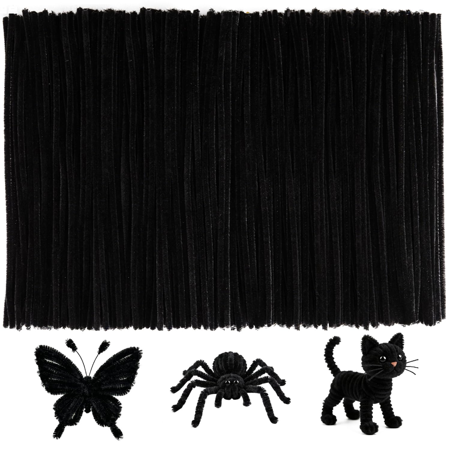 Black Pipe Cleaners for Crafts,200PCS Pipe Cleaner,Craft Supplies,Arts and Crafts,Chenille Stems for DIY Halloween Decor Indoor,Christmas Decorations,Kids Crafts Toys for Ages 5-7,limpia Pipas