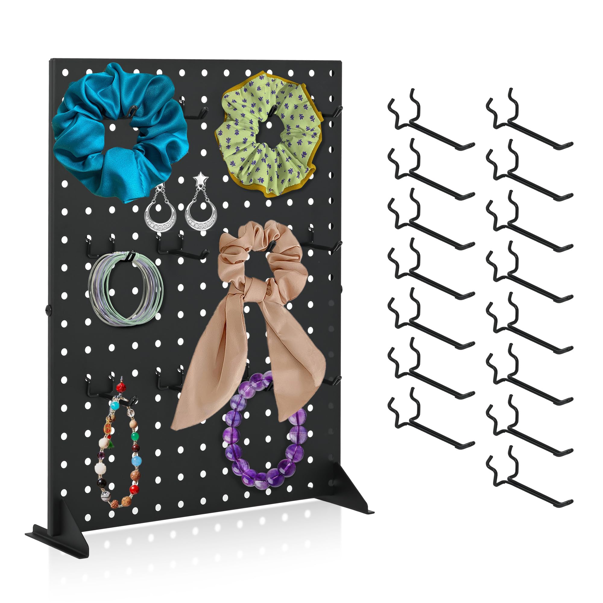 Awagas Black Metal Pegboard Display Stand With 15 Hooks, 17" X 13" Desk Peg Board Display Stand For Boutique Craft Shows & Fairs Vendors Arts And Crafts Finishing Retail Stores Market Stall