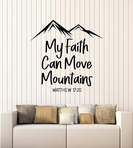 Calcomanía de vinilo grande para pared, frase My Faith Can Move Mountains Christian Decor Bible Stickers Mural (g7128), color negro