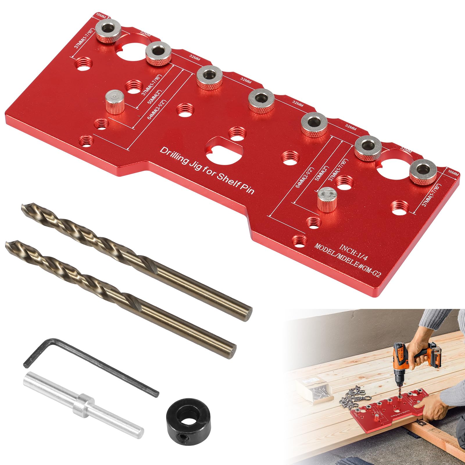 Gabarit de perçage pour étagère avec guide de perçage pour trous droits, matériel de cabinet, outils de menuiserie, accessoire pour outil électrique avec système de trous de poche pour coulisseau de