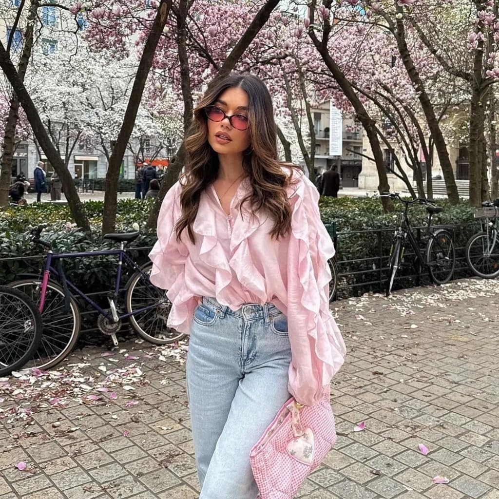 Chiffon Blouses for Women Long Sleeve Sheer Shirt Comfy Elegant Tops for Women Going Out 2026