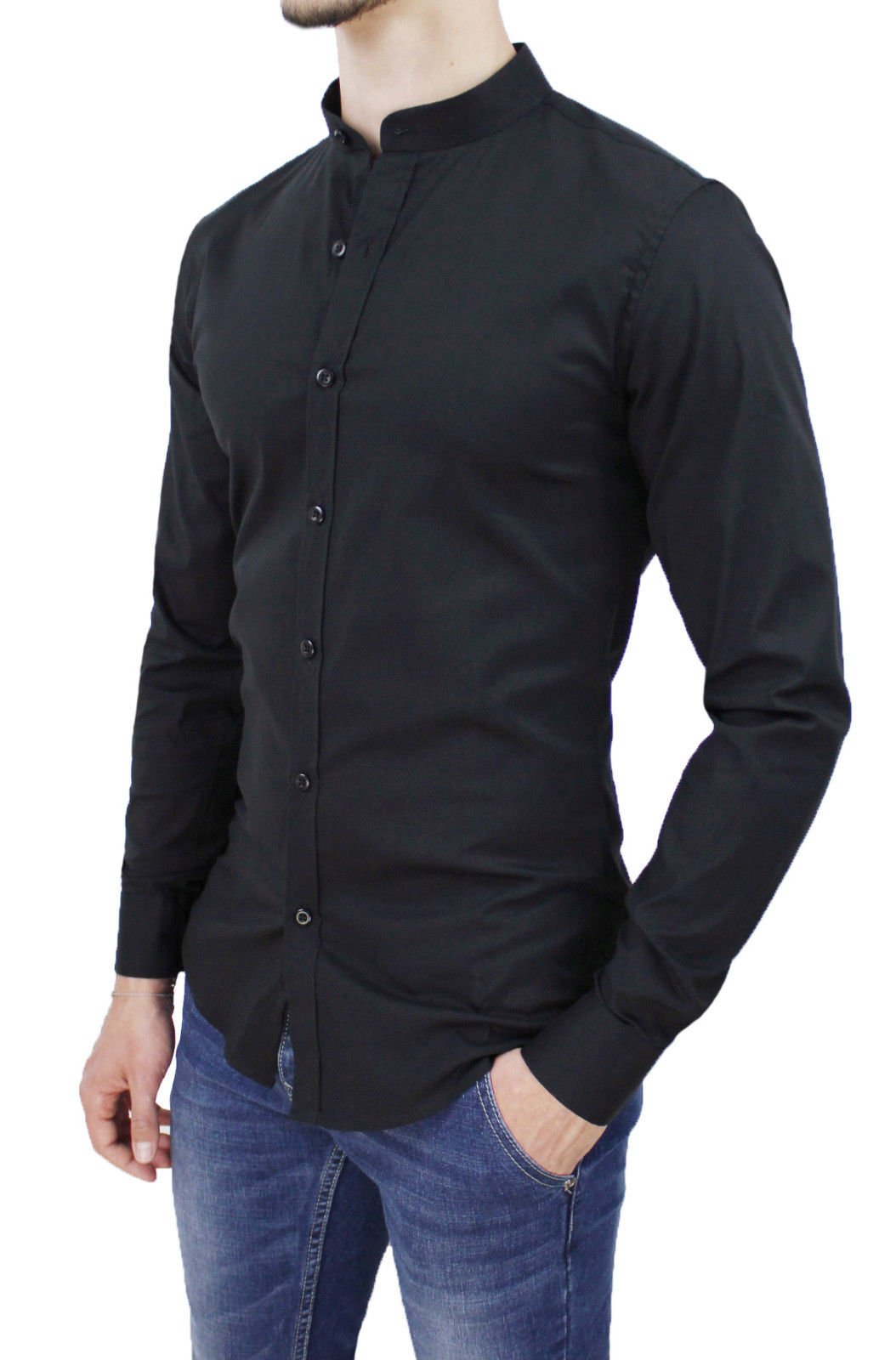 Camicia Uomo Cotone Slim Fit Casual Elegante con Colletto Coreana
