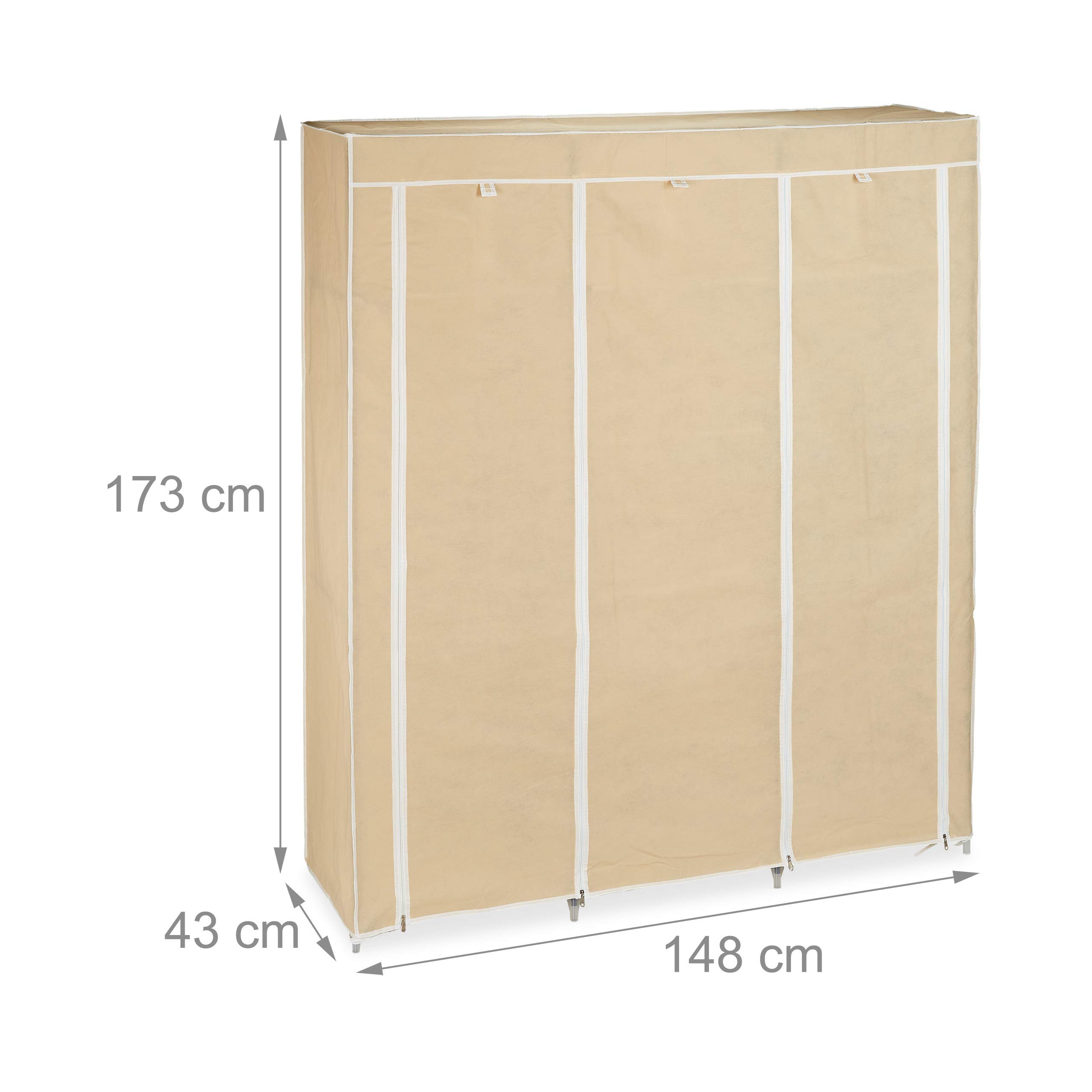 Relaxdays Armoire Pliable VALENTIN XXL 9 Compartiments - Penderie Avec Tringles Et Étagères (173 X 148 X 42,5 Cm), Beige