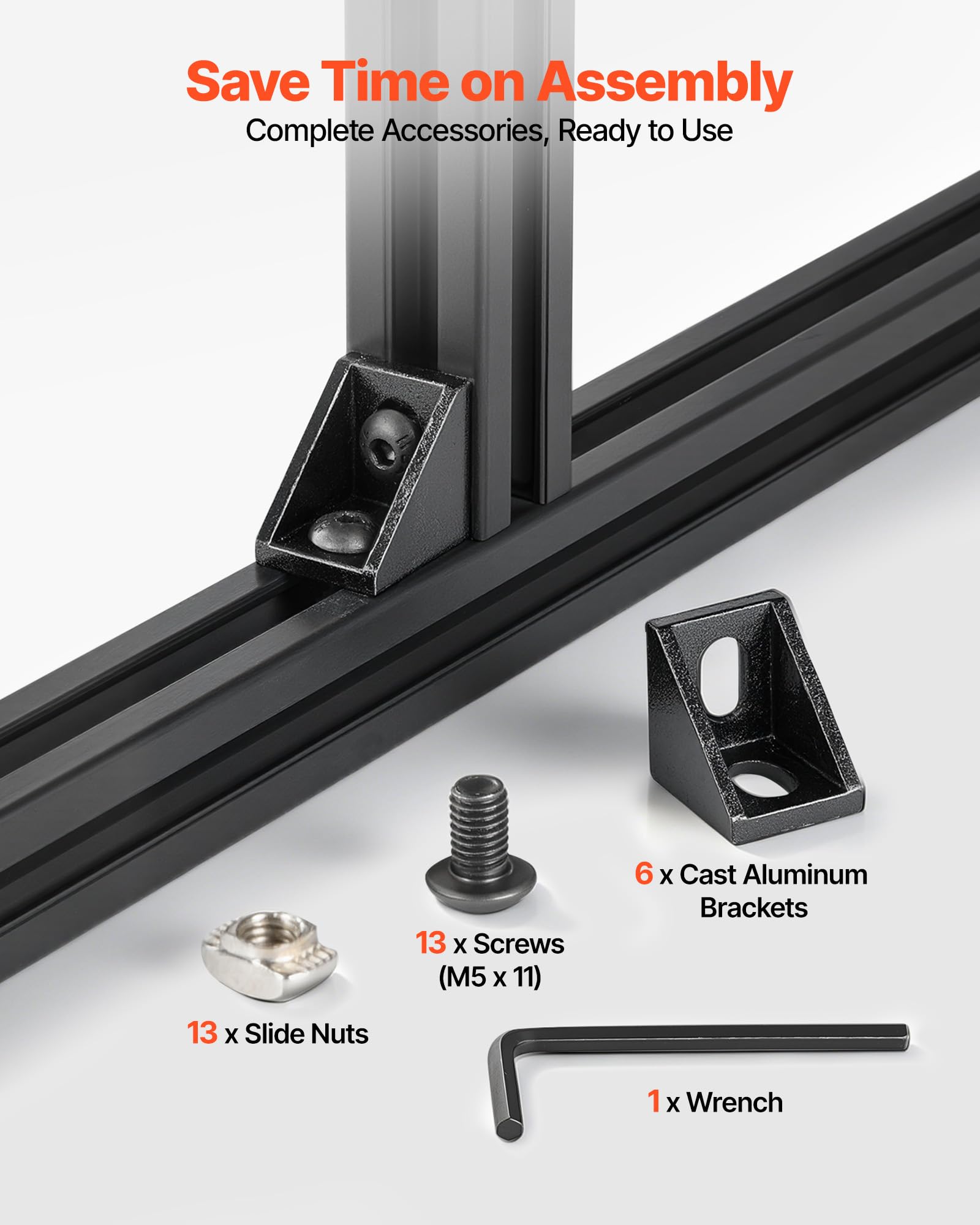 VEVOR 2020 Aluminium Profile 6 Stk. 2 m, Eloxierte T-Nut-Aluprofile nach EU-Standard, Hochfestes Strangpressprofil, Aluminiumschiene für 3D-Druckerteile, CNC-DIY-Werkbänke und Montage, Schwarz
