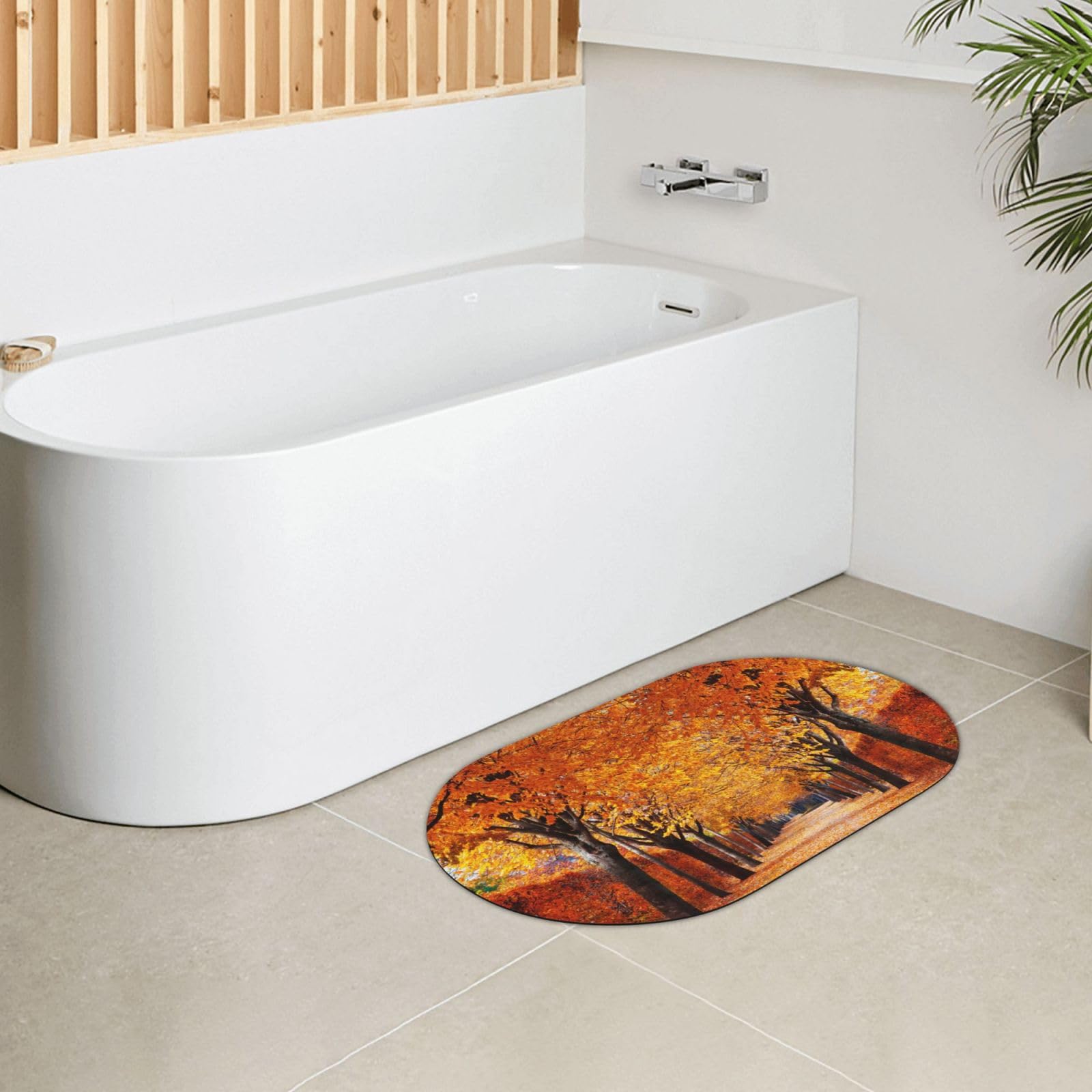 TOMPPY Pathway in the Woods Tapis de bain imprimé recouvert de terre de diatomée à séchage rapide en caoutchouc antidérapant pour cuisine, salle de bain, porte 50 x 80 cm