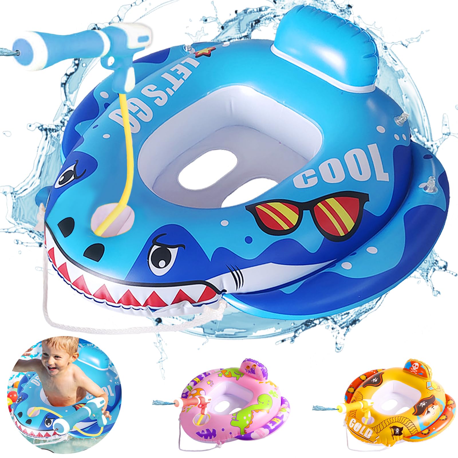 Flotador Bebe, Anillo De Natación Niños con Pistola De Agua, 1 Anillo De Natación, 1 Pistola De Agua Niños, Divertida Ayuda De Natación Niños Bebé 2 3 4 5 6 Años