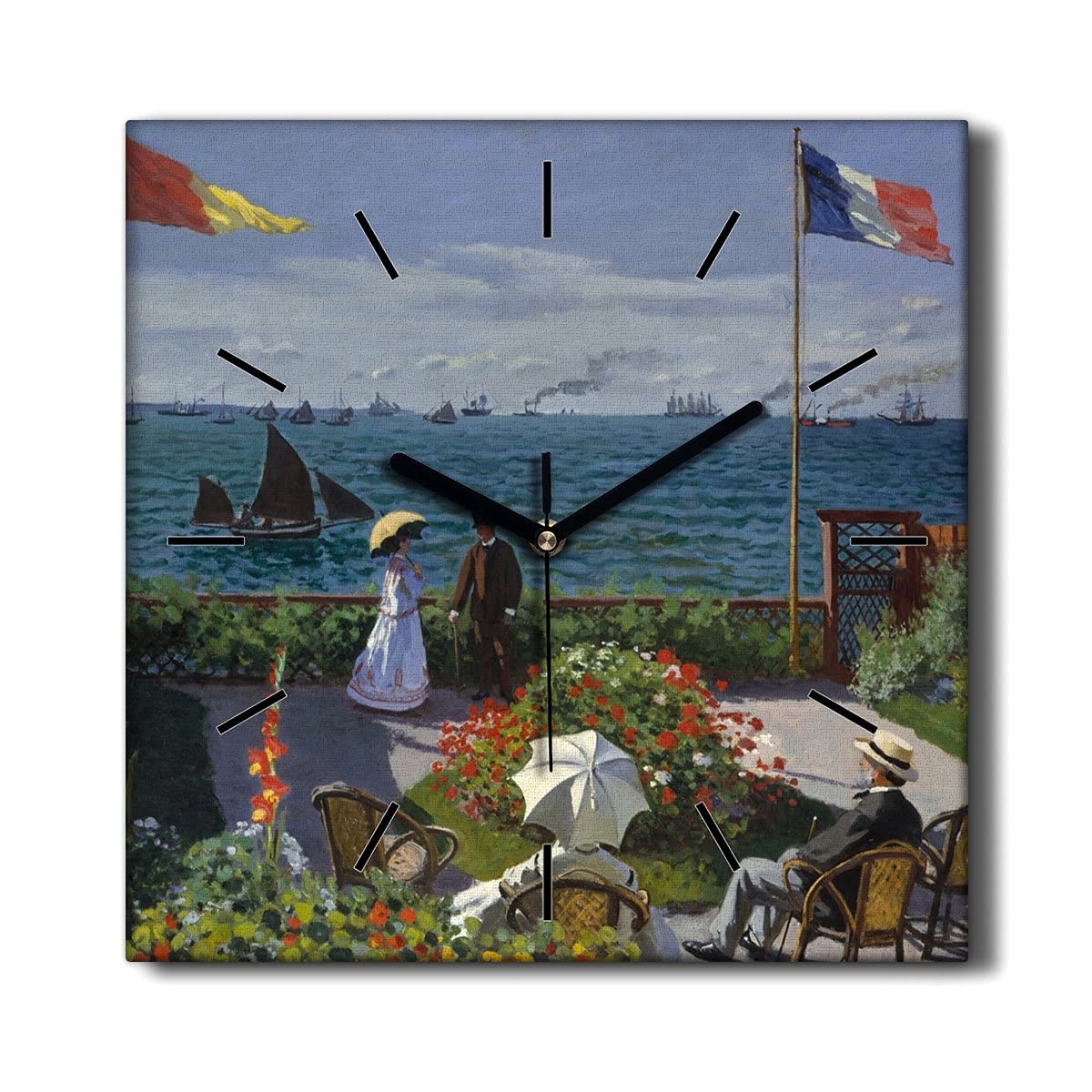 Horloge sur Toile Monet Coloray 30x30 cm pour Salon Horloge Murale Carrée et Silencieuse Nature