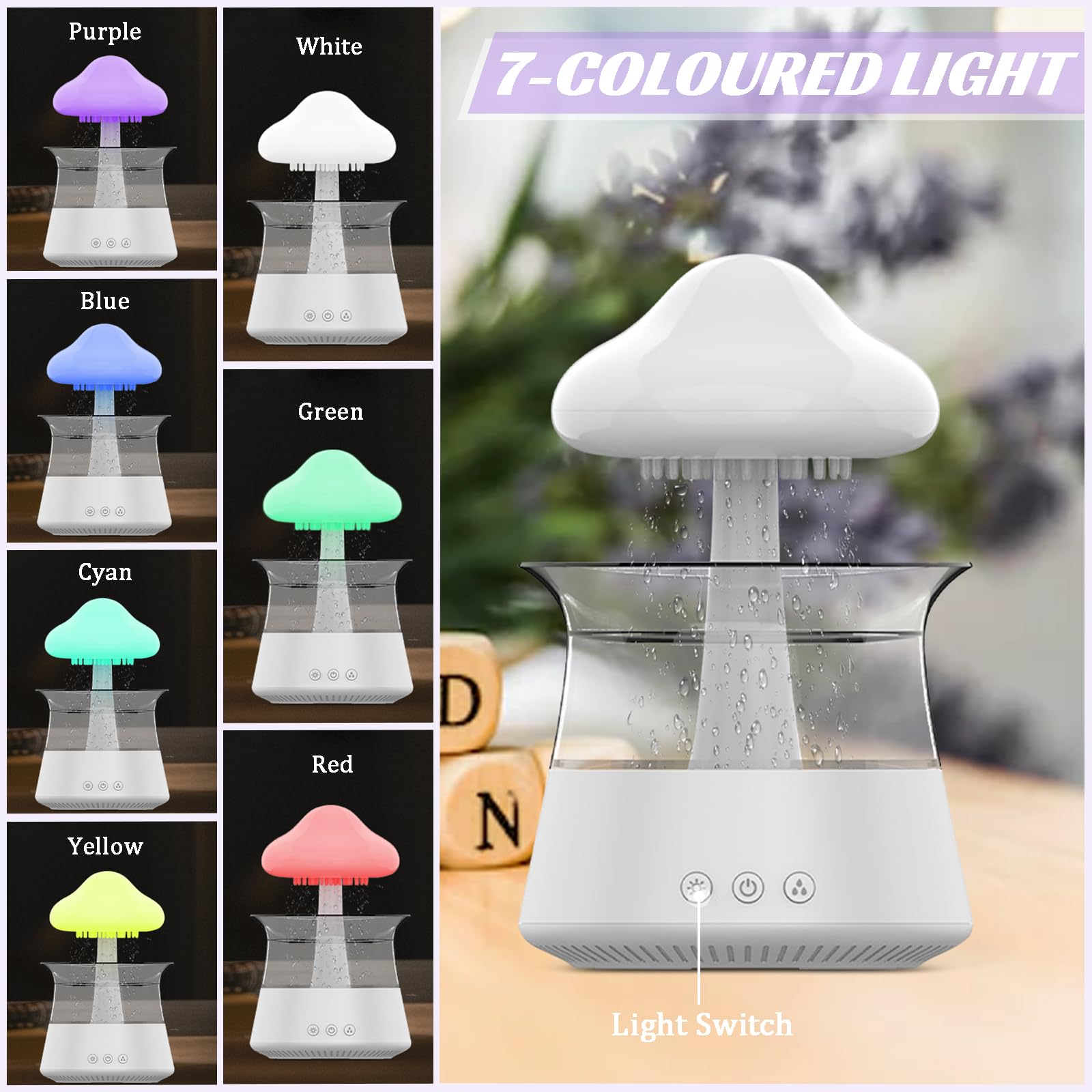 Rain Cloud Humidifier, Creative Mushroom Rain Humidifier, Rain Sound
