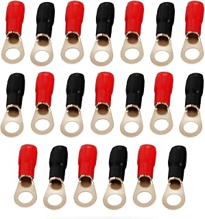 InstallGear 4 Gauge AWG Tinned Pure Copper Lugs Ring Terminals Connectors (20 Pack - 10 Positive/10 Negative) - Electrical Connectors, Heat Shrink Wire Connectors for 4 Gauge Wire, 4 AWG Ring Terminal