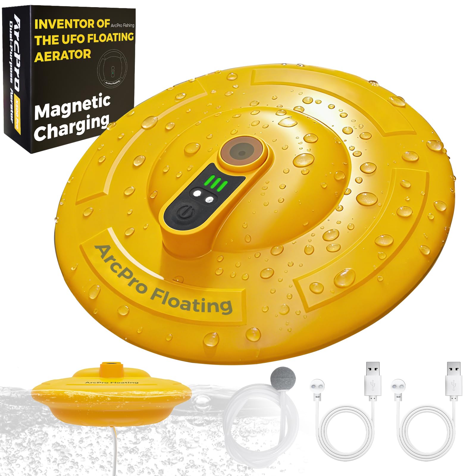 Floating &amp; Rechargeable Bait Bucket Aerator, IPX7 Waterproof with Magnetic Charging, Ultra-Quiet Bubbler for Live Minnows, Portable Aerator for Fishing