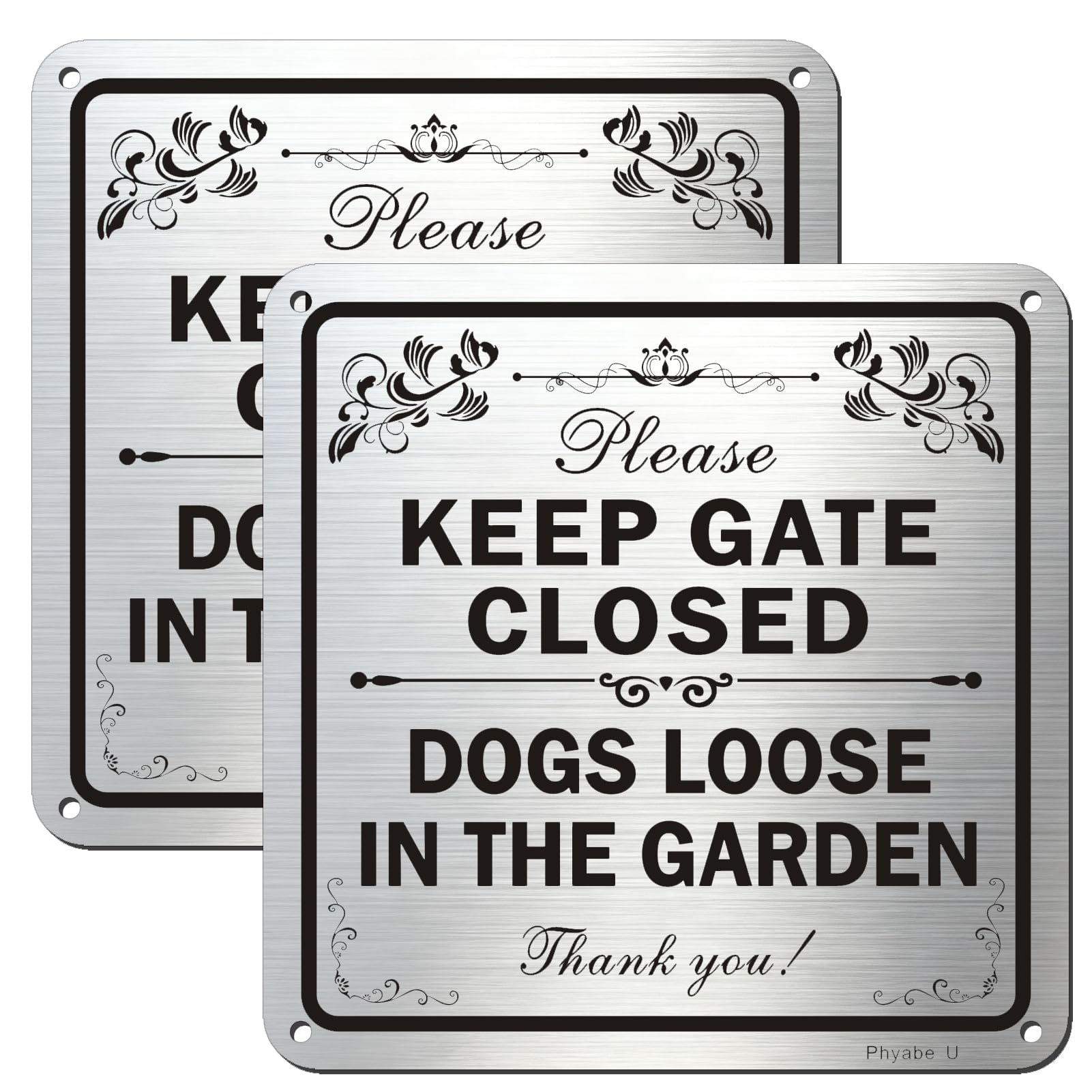 Phyabe 2 Pack Keep Gate Closed Dog Sign With Self-Adhesive, 15 x 15 cm Rust Free Aluminum Dogs Loose In The Garden Beware of Dog Sign, Weather Resistant, Waterproof, Durable Ink, Easy to Install