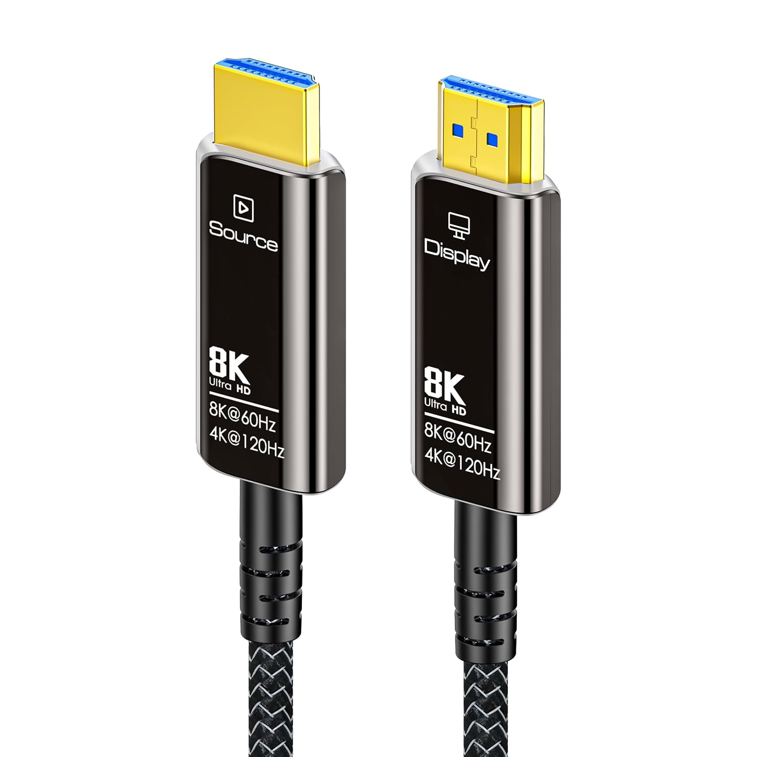 30FT Fiber Optic HDMI Cable 8K with Hard Wear Nylon Braided HDMI 2.1 Cord, Supports 8K@60Hz 4K@120Hz Ultra High Speed 48Gbps Dynamic HDR, Male-to-Male