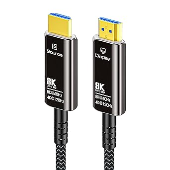 8K Fiber Optic HDMI Cable with Hard Wear Braided Nylon, DGHUMEN Active HDMI 2.1 Cable, 48Gpbs 8K@60Hz 4K@120Hz, Support Dynamic HDR, eARC, Compatible with RTX3090, PS5, Xbox, UHD TV (100ft/30m)