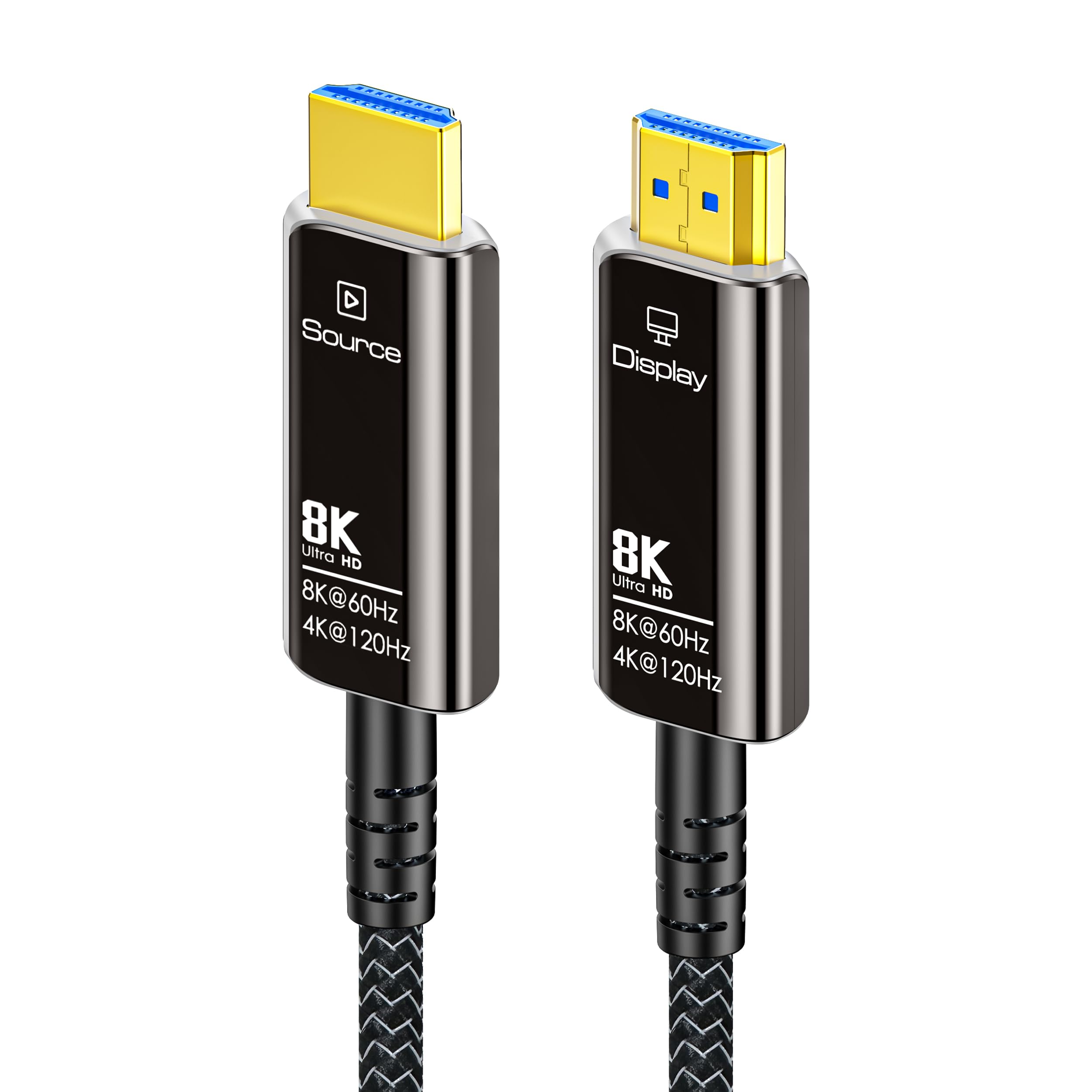 DGHUMEN 100FT Fiber Optic HDMI Cable 8K with Hard Wear Nylon Braided HDMI 2.1 Cord, Supports 8K@60Hz 4K@120Hz Ultra High Speed 48Gbps Dynamic HDR,