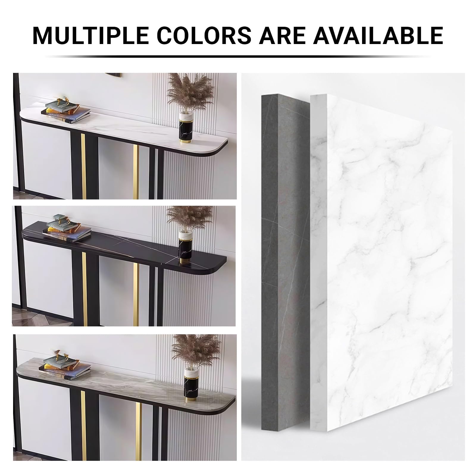 Mesa de entrada moderna con tablero de imitación de piedra, mesa consola semicircular contra la pared, mesa auxiliar estrecha para sofá, ideal para la decoración de la sala de estar, el pasillo y la