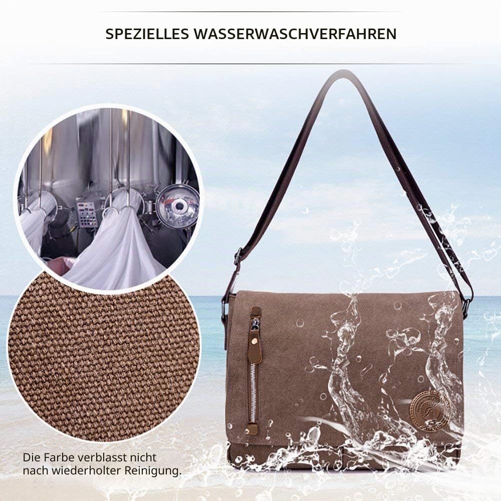 AUGUR Canvas Messenger Bag fur Herren Laptoptasche 13 Zoll Umhangetasche Vintage Herren Umhangetasche Mittlere Arbeitstasche (braun)