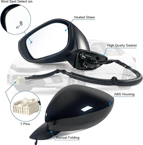 Miniatura 2 de Lqito Espejo lateral izquierdo del conductor compatible con Honda CIVIC SedánHatchback 2022-2025 con vidrio eléctrico, calentado, detección de punto