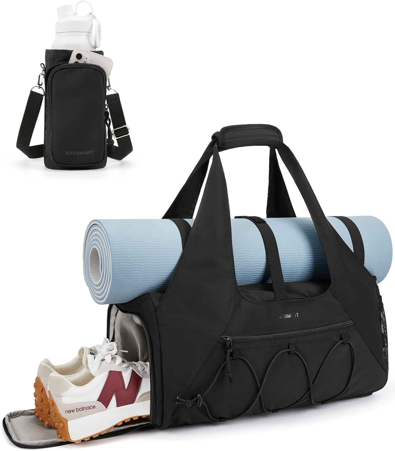 BAGSMART Gym Bag for Women, Lightweight Duffel with Shoe Compartment, Tote Bag with Wet Pocket for Yoga Travel, Black - Image 6